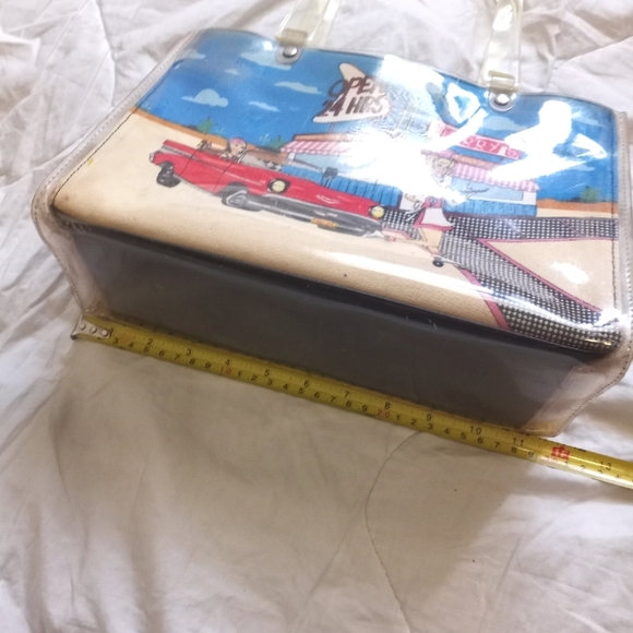 VINTAGE 1950 GRAPHIC AMERICAN TOPICS CLEAR LUCITE PURSE - Picture 10 of 12